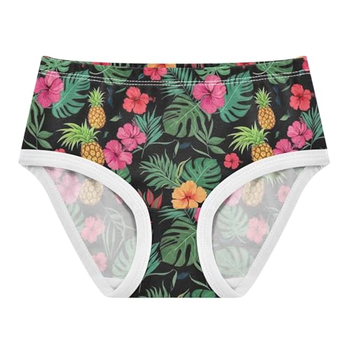 Vivid Pink Floral Green Leaves Girls Underwear Toddlers 2t Cotton Little Girl Panties Artistic Briefs Kids Undies