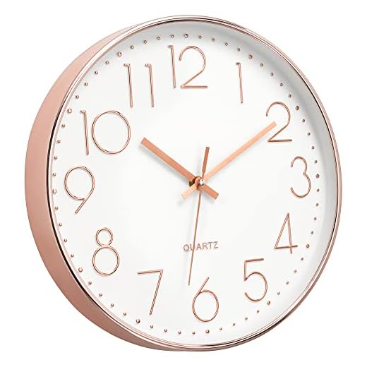 Foxtop 14 Inch Wall Clock, Large Silent Non-Ticking Rose Gold Wall Clock Battery Operated Round Quartz Modern Wall Clock Decorative for Office Living Room Bedroom Kitchen Home