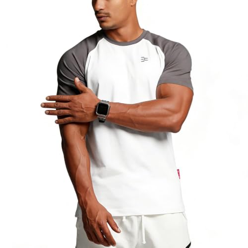 Image of Men's Cotton Short Sleeve Raglan Crew Neck Gym Workout Athletic Tee