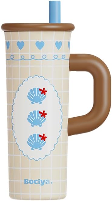 ZZT 26 oz Insulated Tumbler with Telescopic Straw and Dust Lid, Cute Animal And Sea Shell Stainless Steel School Travel Working With Dust Cap,Great Gifts for Women & Girls (Sea Shell)