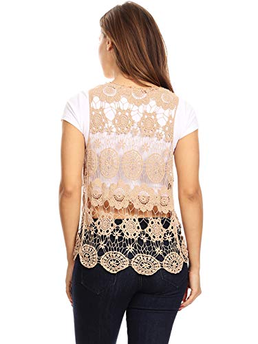 Image of Anna-Kaci Lace Front Open Sleeveless Top Cardigan Crochet Vest Cover up Summer Beachwear