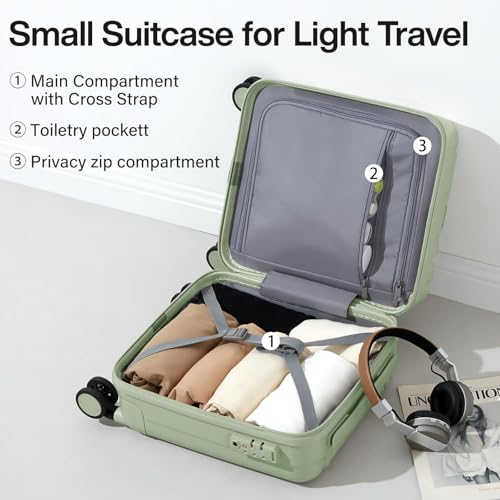 Image of Hanke 14 Inch Underseat Carry On Luggage with Wheels Hard Shell Suitcases Carry On Bag Lightweight Small Mini Suitcase Travel Luggage for Travel（Bamboo Green）