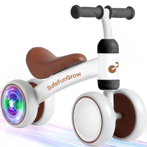 Image of Colorful Lighting Baby Balance Bike Toys for 1 Year Old Girl Gifts, Balance Bike 1 Year Old No Pedal, 12-24 Months Toddler Ride on Toys with 4 Silent Wheels & Soft Seat, 1st Birthday Gifts, White