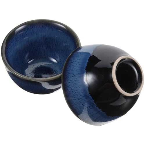 FUNNETOYU Copas de Sake de Cerámica Japonesa Azul Grande 2 Piezas Tazas sin Asa para Servir Sake y Té Diseño Esmaltado Estilo Kiln Aptas para Uso Ceremonias y Reuniones