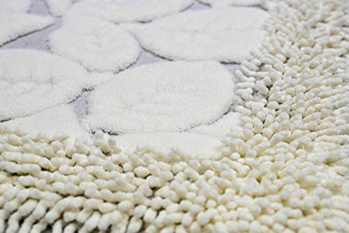 Teppich-Traum Badezimmerteppich Set 2 teilig • waschbar • Blätterdesign cremefarbig, Größe 50x60cm + 60x100 cm – Bild 4