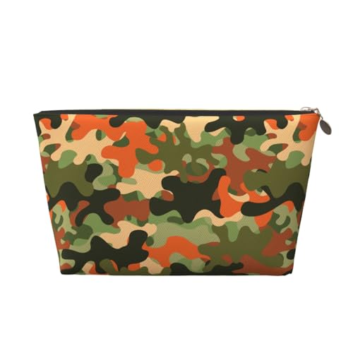 Bolsa de maquillaje con estampado de camuflaje otoñal, neceser de viaje para mujeres, bonito organizador de maquillaje de cuero