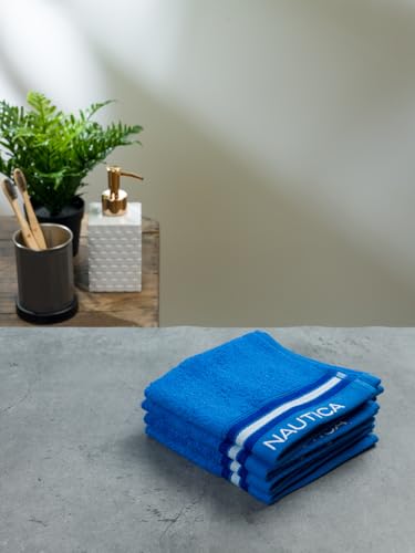 Image of NAUTICA Super Soft Zero Twist 100% Cotton Towel -4pc Face Towel (Vintage Crew Stripe) Solid-Royal blue-500 GSM