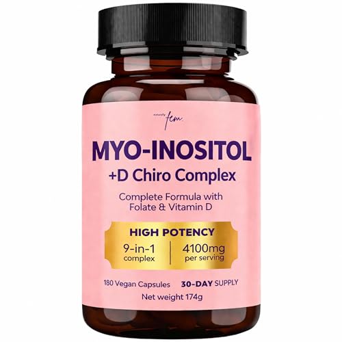Myo-Inositol & D-Chiro 4100MG Vegan Capsules Metabolic Function Hormonal Balance and Psychological Function 9-in-1 Myo Inositol Folate 5-MTHF Chromium Zinc VIT B6 B12 & D3