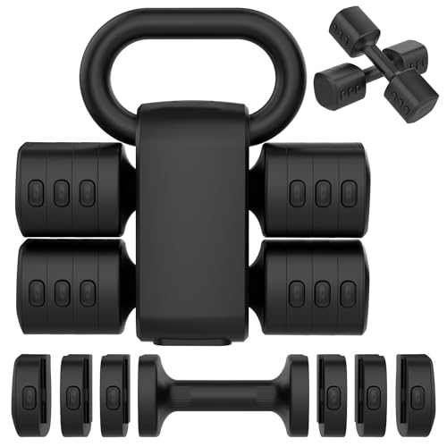Image of Hezeyferg 2-in-1 Adjustable Dumbbells Set, 4 Levels Weight Dumbbells Set for Women Men, Each 2.2 /3.3 /4.4 /5.5lb Hand Weights with Kettlebell Form for Home Gym Exercise Training