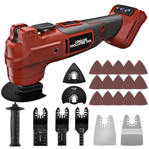 Cordless Oscillating Tool Compatible with Milwaukee 18V Battery, 21000 OPM Brushless Motor, Smart Auto Mode, 6-Speed Multi Tool with 23 Accessories for Cutting & Sanding (Bare Tool)