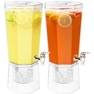 Lifewit 4L Dispenser Bevande con Rubinetto, Set di 2 (in 1 Confezione) Dispenser Acqua in Plastica, Contenitore Distributore Bevande Ghiacciati con Supporto per Cocktail, Succhi, Limonata e Tè