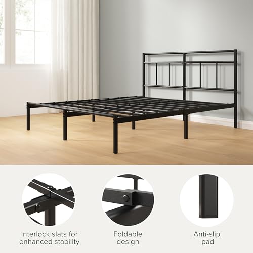 Zinus Elias Single Bed Frame – Bed 190X90 Cm – 30Cm Height –Metal Bed Frame With Headboard – Platform Bed Frame With Steel Slat Support – Modern Design - Easy Assembly – Black - 6