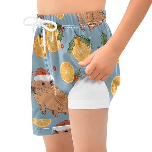 Bolaz Toddler Boys Swimwear Swim Trunks with Compression Liner 4T Capybaras Tangerine2