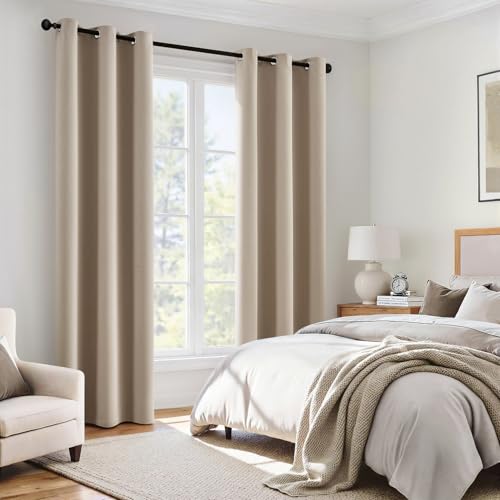 Image of MIULEE Taupe 100% Blackout Curtains for Bedroom 90 Inch Long 2 Panels Set | 2 Thick Layers Thermal Insulated Window Curtains with Black Liner, Noise Reducing Grommet, Drapes for Living Room