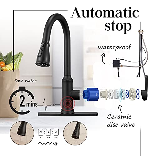 Peppermint UT23W Matt Black Touchless Kitchen Faucet With Pull Down Sprayer Single Lever Touchless Motion Sensor Faucet For Kitchen Sink Black Pull Out Kitchen Sink Faucets thumb #5