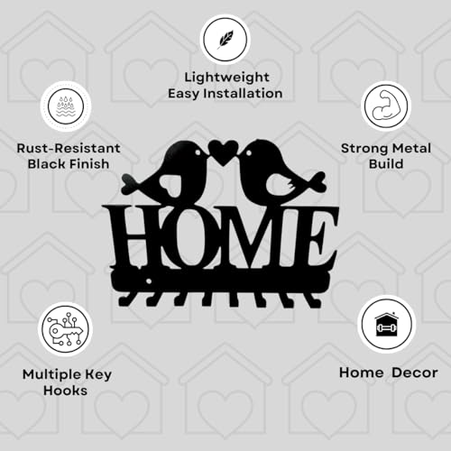 Image of Meet DECOR Metal Olive Tree Design Key Holder with 8 Hooks | Decorative Wall Mounted Key Rack with Love Birds & inchHome inch Design | Ideal Home Decor & Gift for Housewarming (26 x 16 cm)