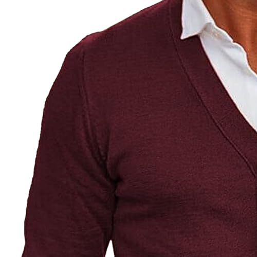 Men's Slim Fit V Neck Cardigan Sweater V Neck Knitted Coat for Men Wool Blend Button up Sweater with Pockets4