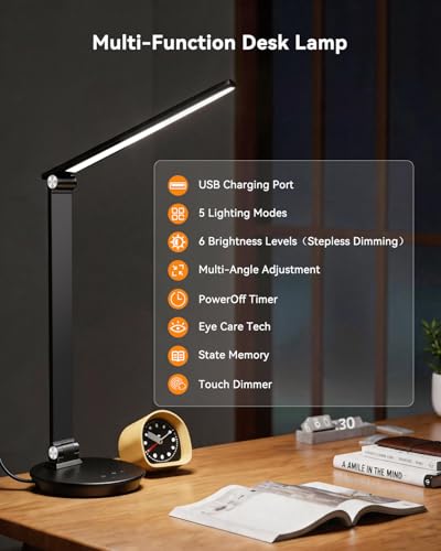 MONGERY LED Desk Lamp w/ USB Charging Port, Touch Control & 1-Hour Timer (Aluminum) - image 3