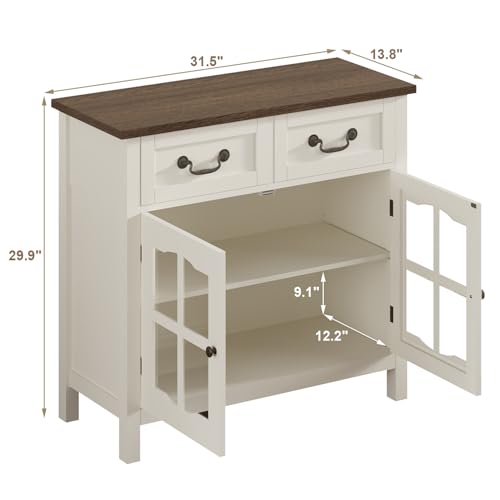ChooChoo-Farmhouse-Sideboard-Buffet-Cabinet-with-Storage-Coffee-Bar-Cabinet-with-Glass-Doors-Entryway-Cabinet-for-Kitchen-Living-Room-White ChooChoo Farmhouse Sideboard Buffet Cabinet with Storage Coffee Bar Cabinet with Glass Doors Entryway Cabinet for Kitchen Living Room White
