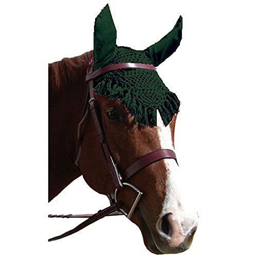 Intrepid International Crochet Fancy Fly Veil with Fringes - Hunter Green, Horse Size - Fly Veil with Ear Protection, A Stylish Solution for a Fly-Free and Chic Ride