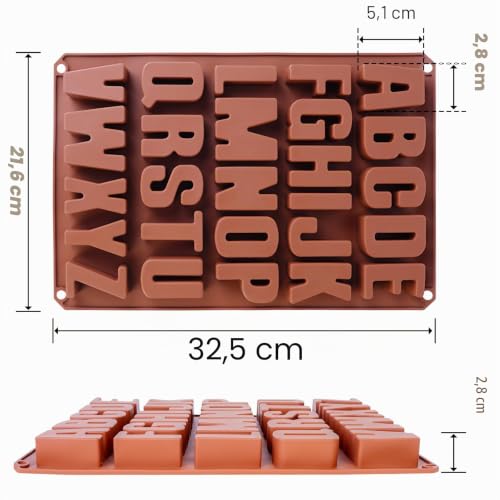 Miniatura 2 de Molde Jabón Profesionales 26 Letras Extra Estable De Silicona Molde Color Chocolate Forma 34 22.5 2.5 Cm