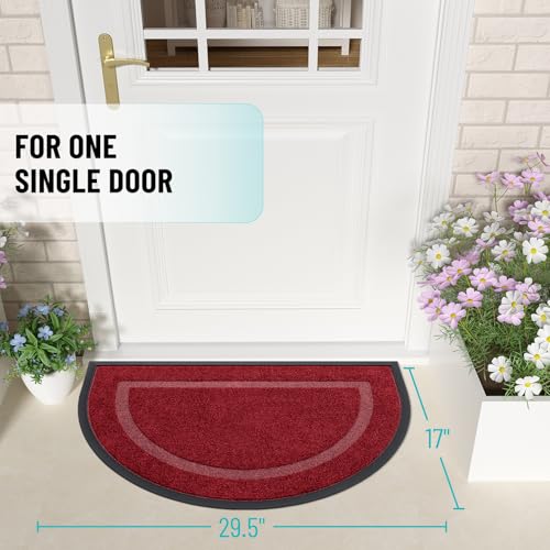 Image of OLANLY Half Circle Door Mat Indoor Outdoor Entrance Welcome, Waterproof All-Season, All-Weather Doormat, Sturdy Natural Rubber, Low Profile, Easy Clean Patio Porch Entryway Mat, 29.5x17, Wine Red
