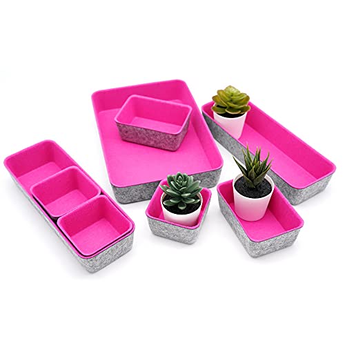 Image of Welaxy Hot Pink Drawer Organizers 8pc Desk Tray Makeup Office Storage Bin