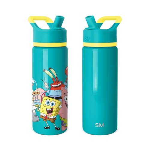 Image of Simple Modern Kids Summit Water Bottle with Straw Lid | SpongeBob 18oz Stainless Steel Cup Insulated Tumbler for Boys, Girls, School | SpongeBob Pals