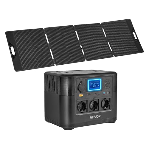 VEVOR Station Électrique Portable 1800 W Générateur Solaire Portable Panneau Solaire 200 W Batterie Secours LiFePO4 1008 Wh pour Urgence Domestique, Camping, Voyage Camping-car, avec 9 Ports de Sortie