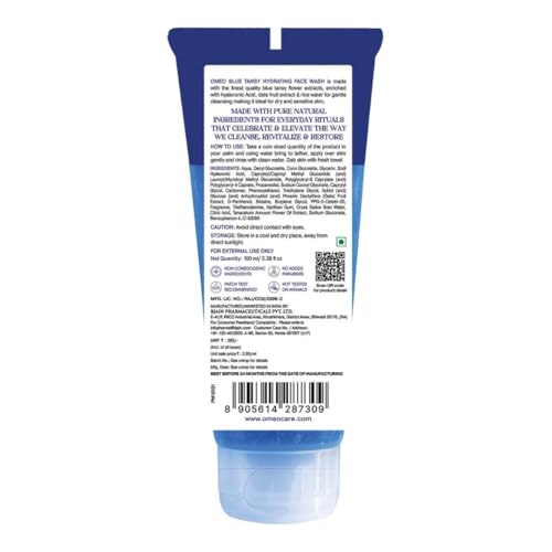 Image of Omeo Blue Tansy Hydrating Face Wash 100ml Glow & Bright Skin with Hyaluronic Acid, Rice Water & Date Fruit | Recommended by Dermatologist, All Type Skin-Woman & Man