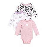 LAMAZE Baby Girls' Super Combed Natural Cotton Long Sleeve Bodysuit, Snap Closure, 3 Pack, Pink/Whit