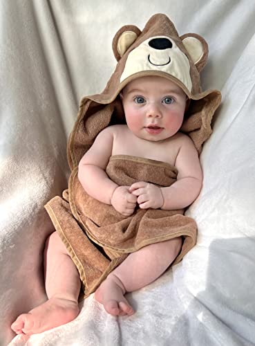 Baby Animal Hooded Towel And Washcloth Set For Newborns, Infants, Toddlers Boys And Girls 3-24 Months (Beaming Brown Bear) #TOP5