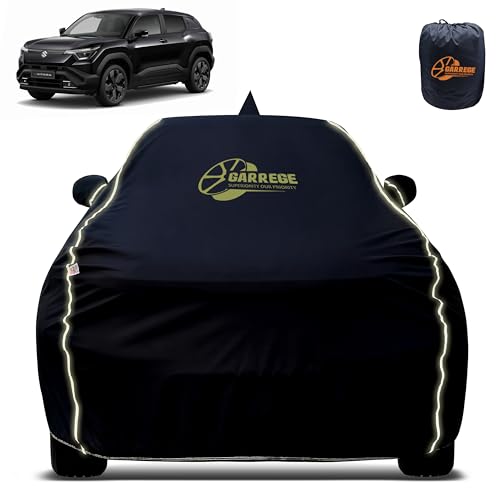 Image of Reflector Waterproof Car Cover for Maruti E Vitara with Mirror & Antenna Pocket | All Weather Protection | Washable Fabric | Black Color
