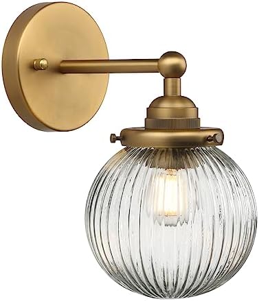 Yosoan 1-Light Wall Light, Vintage Industrial Retro Striped Round Glass Shade Farmhouse Wall Lamp for Kitchen Living Room(Antique)