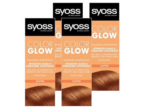 Syoss Color Glow Pflegende Haartönung Kupfer (4x 100 ml), semi-permanente Coloration für strahlende Farbintensität bis zu 8 Haarwäschen, ohne das Haar zu schädigen