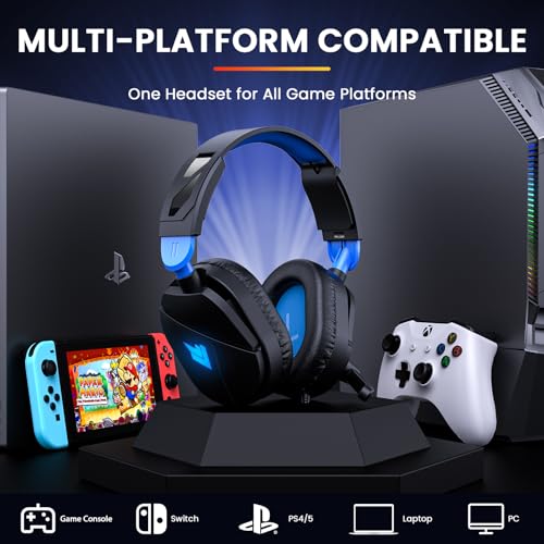 Gaming Headset for PC, Gaming Headphones 2m Wired Over Ear Headphones with Noise Canceling Mic, PS4 PS5 Headsets with Soft Earmuffs, Stereo, RGB Light, 3.5mm Audio Jack for Mac Laptop, Blue - Image 6