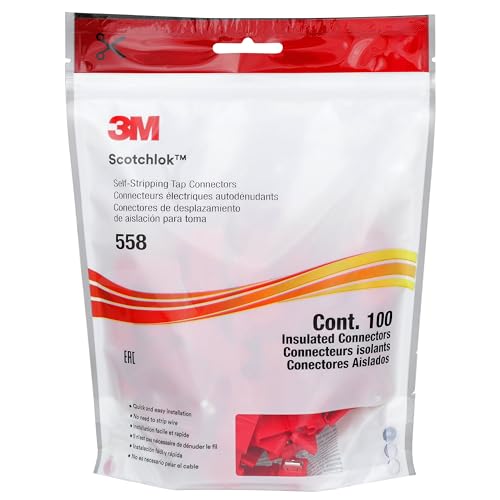 3M Scotchlok Self-Stripping Electrical IDC (Insulation Displacement Connector) 558-Pouch, Run and Tap, Flame Retardant, Red, 22-16 AWG, Pack of 100