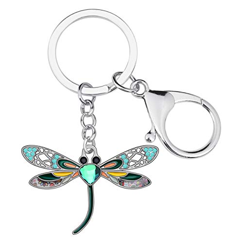 WEVENI Alloy Crystal Dragonfly Keychain Insect Charms Enamel Jewelry For Women Girls Car Purse Bag Accessories