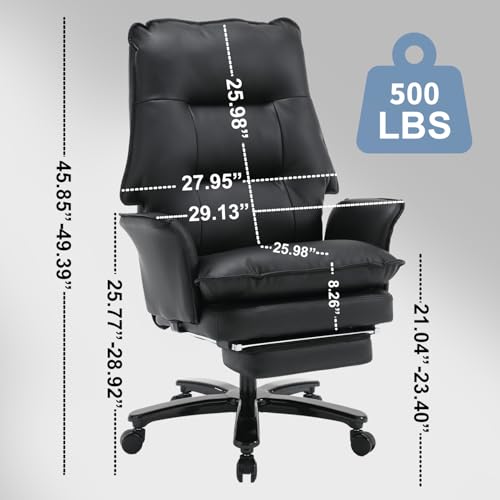 Image of Big and Tall Office Chair with Footrest, 500Lbs Heavy Duty Executive Office Chair with Wide Seat,Ergonomic High Back Computer Chairs for Heavy People,Home Office Desk Chair,Black