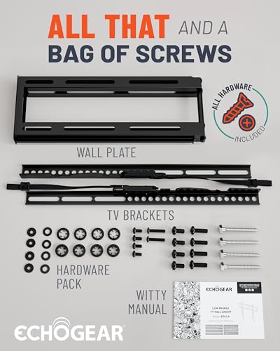 Image of ECHOGEAR Fixed TV Wall Mount for 32 inch-90 inch TVs up to 150lbs, 1.18 inch Profile | Universal XL TV mount w / DIY install includes easy drill template and all hardware, works on 16 & 24 inch studs or concrete