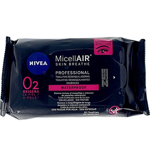 NIVEA MicellAIR Professional Toallitas Desmaquilladoras (1 x 20 uds), toallitas de limpieza facial, desmaquillador de ojos, cuello y rostro para todo tipo de piel