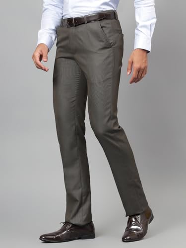 Image of Cantabil Men Self Design Non Pleated Regular Fit Mid Rise Formal Trousers for Men | Formal Pants for Men | Formal Wear Regular Fit Trousers for Men (P MTRF00191A)