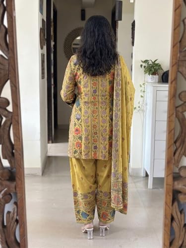 Image of ANNI Designer Kurta Sets for Women Viscose Printed | Kurti Set for Woman | Straight Kurta Narrow Farshi Salwar Dupatta Set | 3 Piece Set Women | Round-Neck 3 /4 Sleeve Regular Stylish Ethnic Outfit