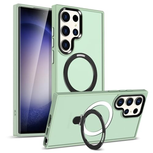 Housse de protection pour Galaxy S24+ avec support magnétique pliable vert gazon mat