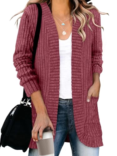 Image of DB MOON Womens Long Cardigan Sweater Lightweight Open Front Long Sleeve Outfits with Pockets