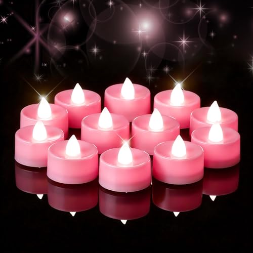 Image of Amagic Pink LED Tea Lights Candles, 24 Pack Battery Operated Flameless Tea Lights, Long Lasting Colored Tealights Candles for Theme Party, Aniversary, Wedding Table Decor