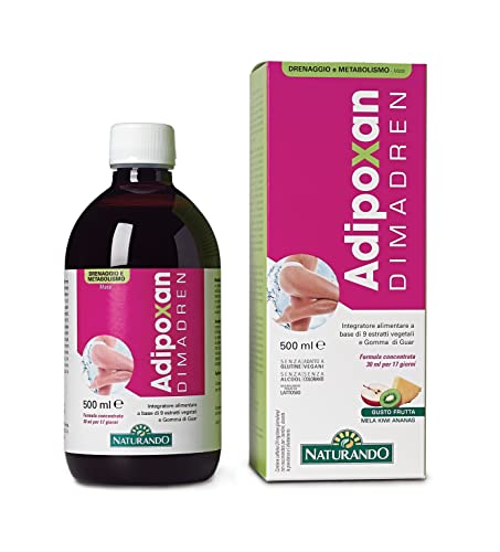 Naturando Adipoxan Dimadren Complemento alimenticio Liquido para el Drenaje de los Fluidos Corporales, el Metabolismo y el Equilibrio del Peso Corporal con 9 extractos vegetales - 500 Ml