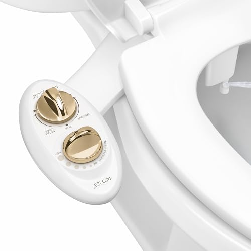 LUXE Bidet NEO 185 - Dual Nozzle, Self-Cleaning, Non-Electric Bidet Attachment for Toilet Seat, Adjustable Water Pressure, Rear & Feminine Wash (Gold)