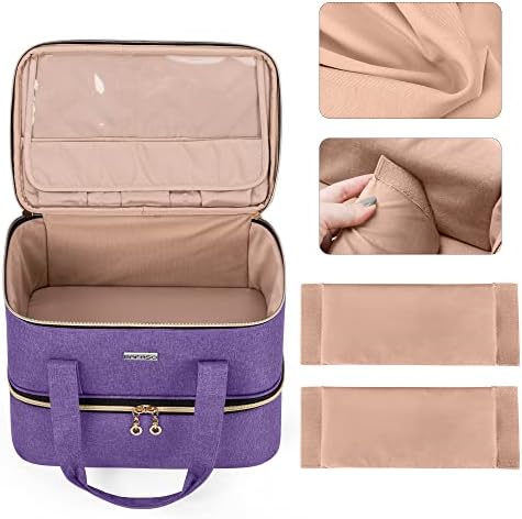BAFASO Nail Polish Organiser Holds 40 Bottles (15ml - 0.5 fl.oz) and a Nail Lamp, Nail Polish Carrying Case with Manicure Tools Storage Sections (Bag Only), Purple (Patented)