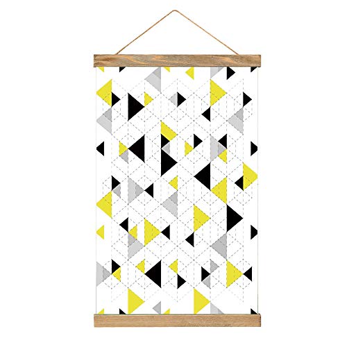 タペストリー棒 幾何学的な装飾 モザイクパズルスタイルの図 オシャレ インテリア ウォールデコ 装飾アート高級 33 x 52 cm 黄色の黒の抽象的な三角形ダイヤモンド動機